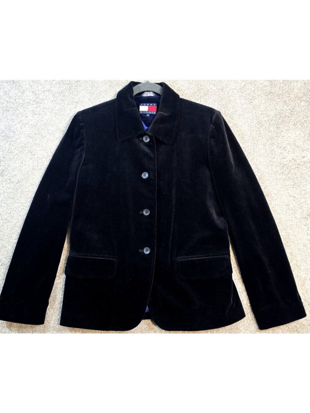 Tommy Hilfiger Black Velvet Blazer Jacket Lined Business Party Goth Women's 4